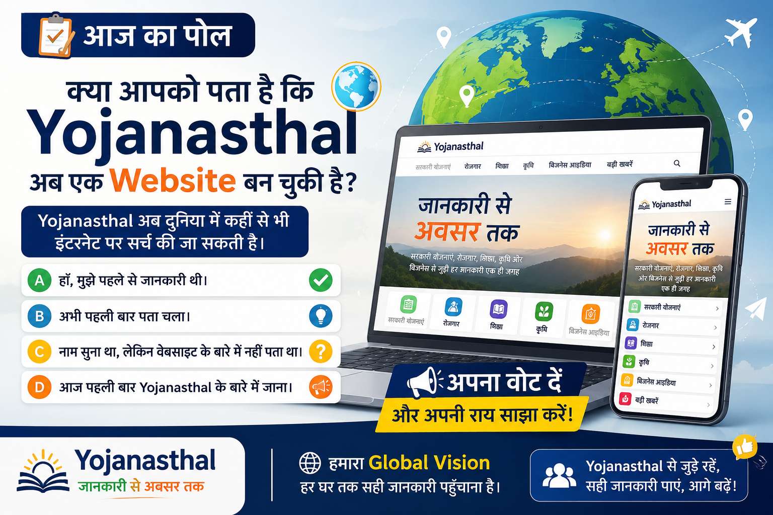 आज का पोल: क्या आपको पता है कि Yojanasthal अब एक वेबसाइट बन चुकी है?